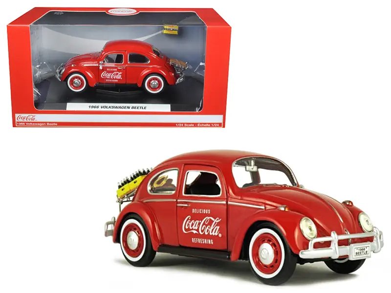 1966 Volkswagen Beetle Diecast Model Car with Coca-Cola Luggage Rack – 1/24 Scale by Motorcity Classics