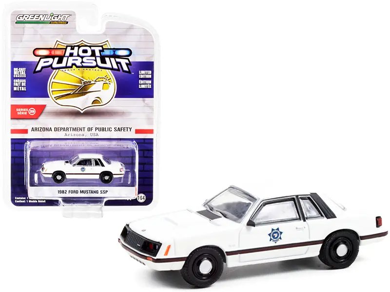 1982 Ford Mustang SSP White “Arizona Department of Public Safety” “Hot Pursuit” Series 39 1/64 Diecast Model Car by Greenlight