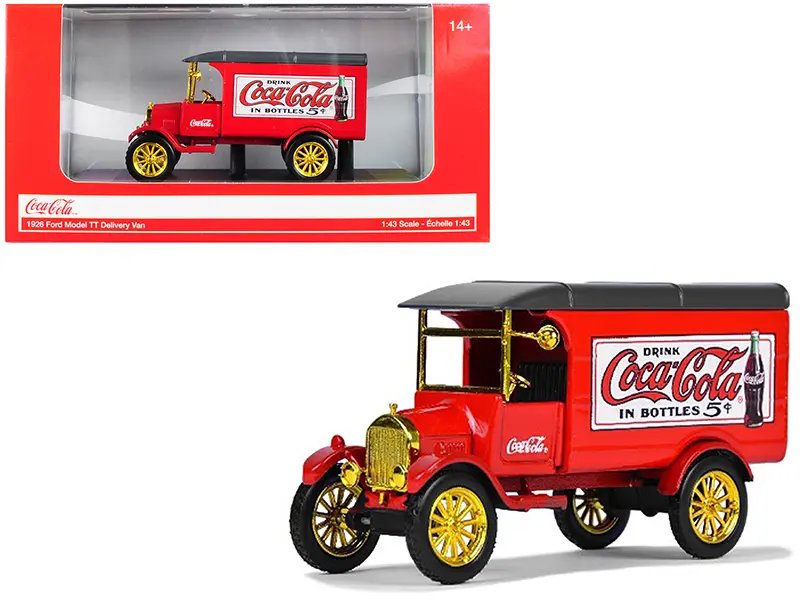 1926 Ford Model TT Delivery Van “Coca-Cola” Red with Gold Wheels 1/43 Diecast Model Car by Motorcity Classics