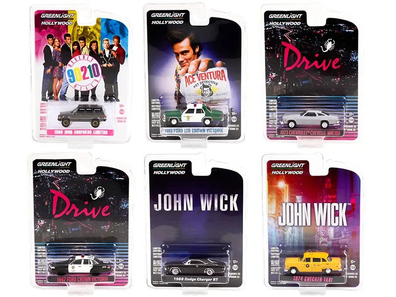 “Hollywood Series” Set of 6 pieces Release 33 1/64 Diecast Model Cars by Greenlight