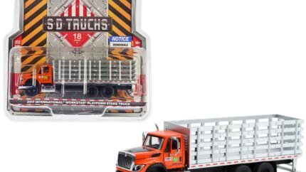 2017 International WorkStar Stake Truck Orange Diecast Model - Greenlight S.D. Trucks Series 18 1/64