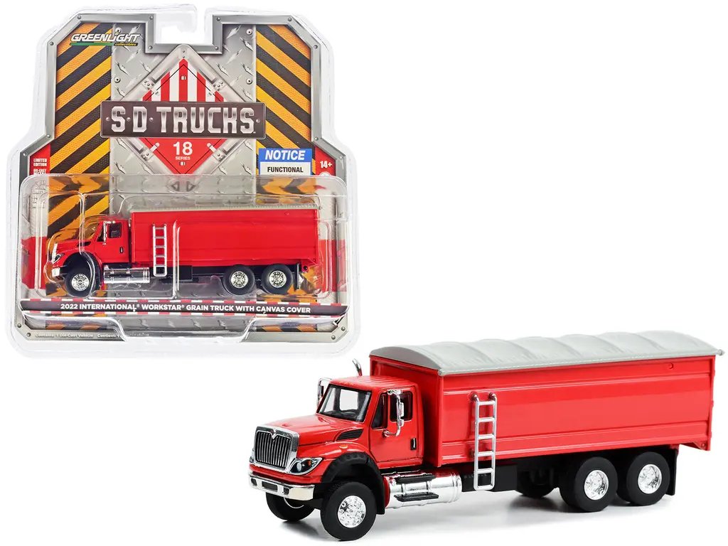 2022 International WorkStar Grain Truck Diecast Model – Red Canvas Cover, 1/64 Scale by Greenlight