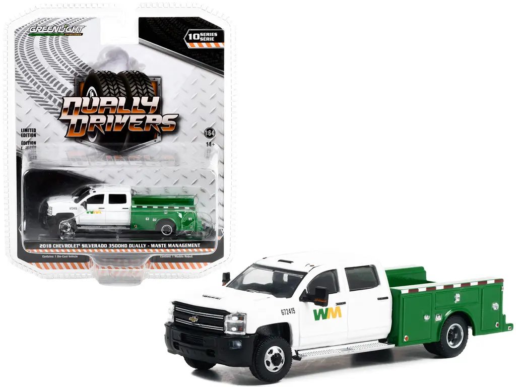 2018 Chevrolet Silverado 3500HD Dually Service Truck Diecast 1/64 Greenlight Waste Management Series 10