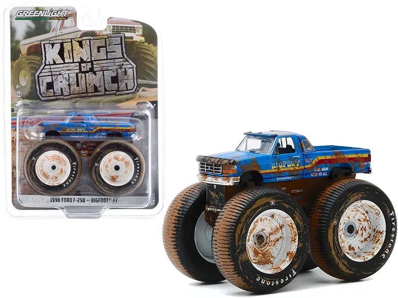 1996 Ford F-250 Bigfoot #7 Blue Monster Truck Diecast 1/64 Model – Kings of Crunch Series 7 Collectible