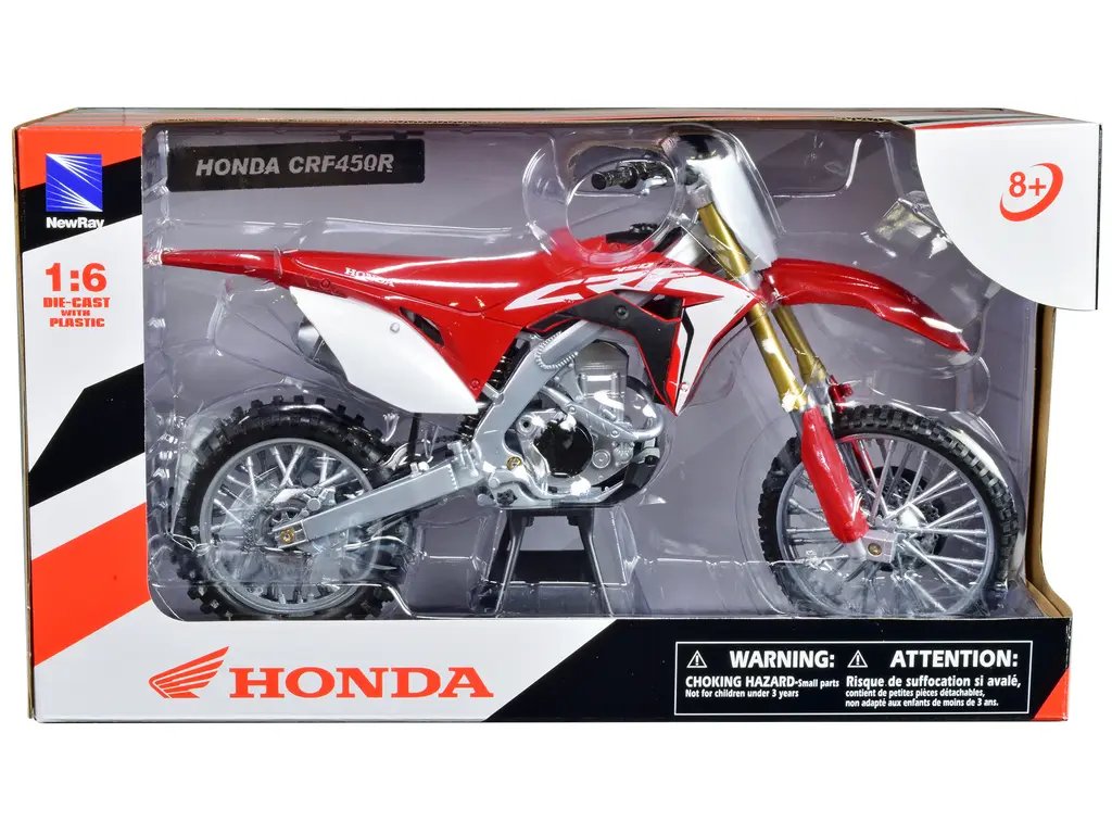 Diecast Model Cars wholesale toys dropshipper drop shipping Honda CRF450R Dirt Bike Motorcycle Red and White 1/6 New Ray 49583 drop shipping wholesale drop ship drop shipper dropship dropshipping toys dropshipper diecast drop shipper dropshippers. Authentic Honda CRF450R Red & White 1/6 Diecast Model Motorcycle by New Ray