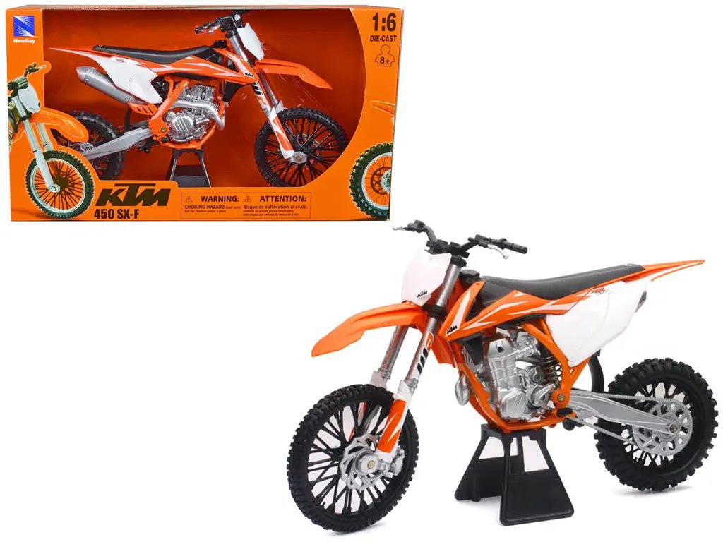 2018 KTM 450 SX-F Diecast Model: 1/6 Scale Orange & White Dirt Bike by New Ray