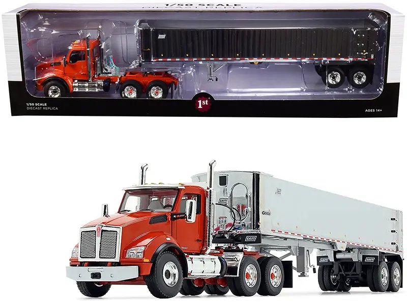 Kenworth T880 Day Cab with East Genesis End Dump Trailer 1/50 Diecast Model – Burnt Orange & Chrome by First Gear