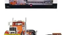 Peterbilt 367 Day Cab & Talbert 55SA Lowboy Trailer 1/50 Diecast Model - Bright Orange & Black by First Gear