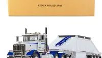 Peterbilt 367 Day Cab & Bottom Dump Trailer 1/50 Diecast Model - White & Surf Blue by First Gear