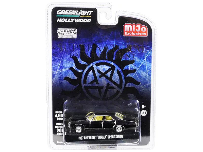 1967 Chevrolet Impala Sport Sedan Black Chrome Edition “Supernatural” (2005) TV Series Limited Edition to 4600 pieces Worldwide 1/64 Diecast Model Car by Greenlight