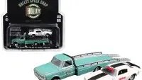 1967 Chevrolet Ramp Truck Turquoise and 1971 Chevrolet Camaro Z/28 White with Black Stripe "Holley Speed Shop" "Acme Exclusive" 1/64 Diecast Model Cars by Greenlight for Acme