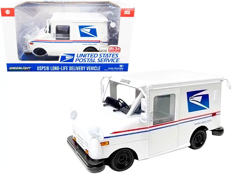 “USPS” LLV Long Life Postal Delivery Vehicle White with Stripes “United States Postal Service” 1/24 Diecast Model by Greenlight
