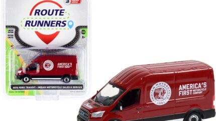 2015 Ford Transit LWB High Roof Van Burgundy "Indian Motorcycle Sales & Service" "Route Runners" Series 3 1/64 Diecast Model by Greenlight