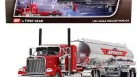 Peterbilt 389 1/64 Diecast Model with Heil Fuel Tanker Trailer - Red & Chrome by DCP/First Gear