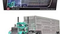 Teal Peterbilt 359 Day Cab & Wilson Silverstar Livestock Trailer 1/64 Diecast Model by DCP/First Gear