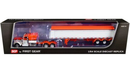 Kenworth W900A 1/64 Diecast Model with Lode King Hopper Trailer - Orange & Pearl White