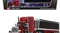 Spectra Red Peterbilt 359 with Lode King Tri-Axle Hopper 1/64 Diecast Model by DCP/First Gear