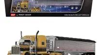 Peterbilt 379 1/64 Diecast Model with Wilson Pacesetter Grain Trailer - Gold & Black