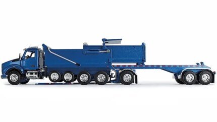 Kenworth T880 Quad-Axle Dump Truck & Rogue Tandem Trailer 1/64 Diecast Model - Surf Blue Metallic by DCP/First Gear