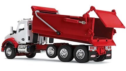Kenworth T880 Day Cab with Rogue Transfer Dump Body 1/64 Diecast Model - White & Viper Red by DCP/First Gear
