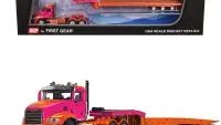 1/64 Diecast Mack Pinnacle Day Cab with Talbert Trailer - Orange & Fuchsia Model by DCP/First Gear
