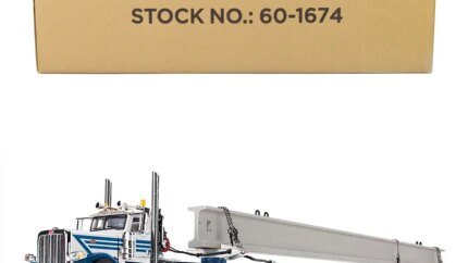 Peterbilt 389 Day Cab & ERMC 4-Axle Trailer 1/64 Diecast Model - White & Blue by DCP/First Gear