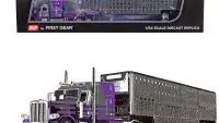 Peterbilt 389 1/64 Diecast Model with Wilson Livestock Trailer - Purple & Gunmetal Gray