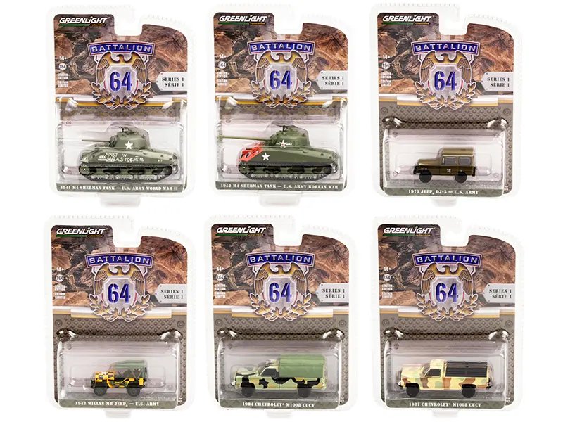 Battalion 64 Set of 6 Greenlight 1/64 Diecast Models – Release 1 Collectible