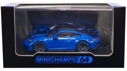 Porsche 911 (992) GT3 Shark Blue 1/64 Diecast Model with Carbon Roof by Minichamps