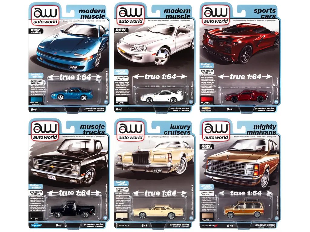 Auto World Premium 2023 Set A: 1/64 Diecast Model Cars Release 1 – Collectible 6-Piece Set