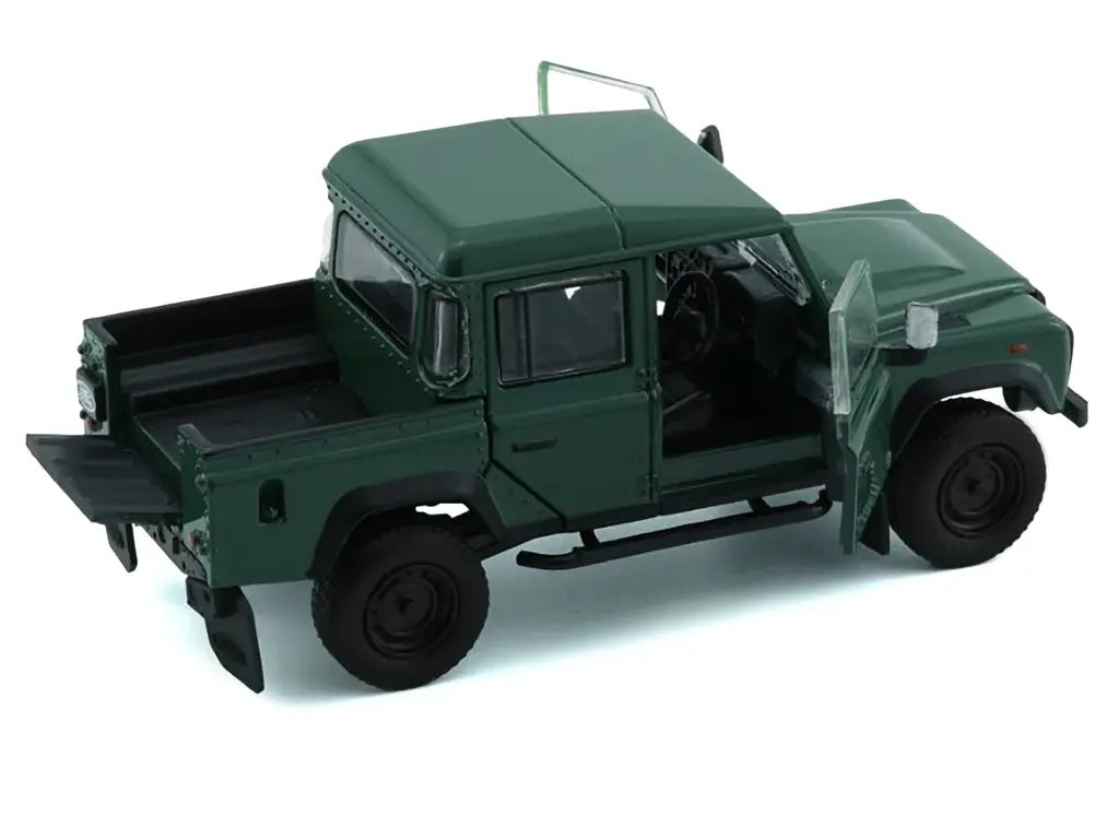 Land Rover Defender 110 Pickup Truck 1/64 Diecast Model – Green with Extra Wheels by BM Creations