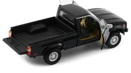 1980 Toyota Hilux Pickup Truck 1/64 Diecast Model - Black with Stripes & Extra Wheels by BM Creations