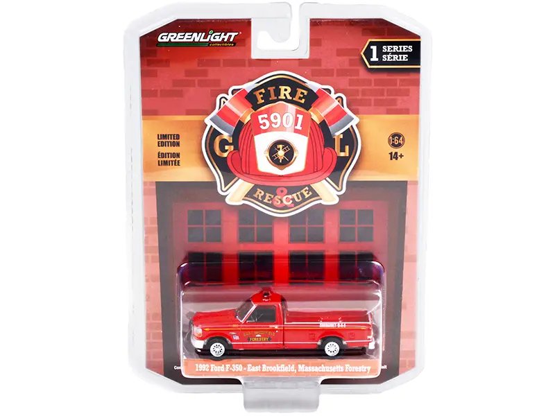 1992 Ford F-350 Pickup Truck Red “East Brookfield Forestry” (Massachusetts) “Fire & Rescue” Series 1 1/64 Diecast Model Car by Greenlight
