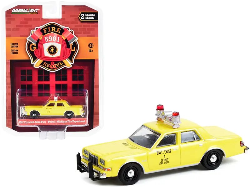 1982 Plymouth Gran Fury Yellow Detroit Fire Department Battalion Chief #1 Diecast Model