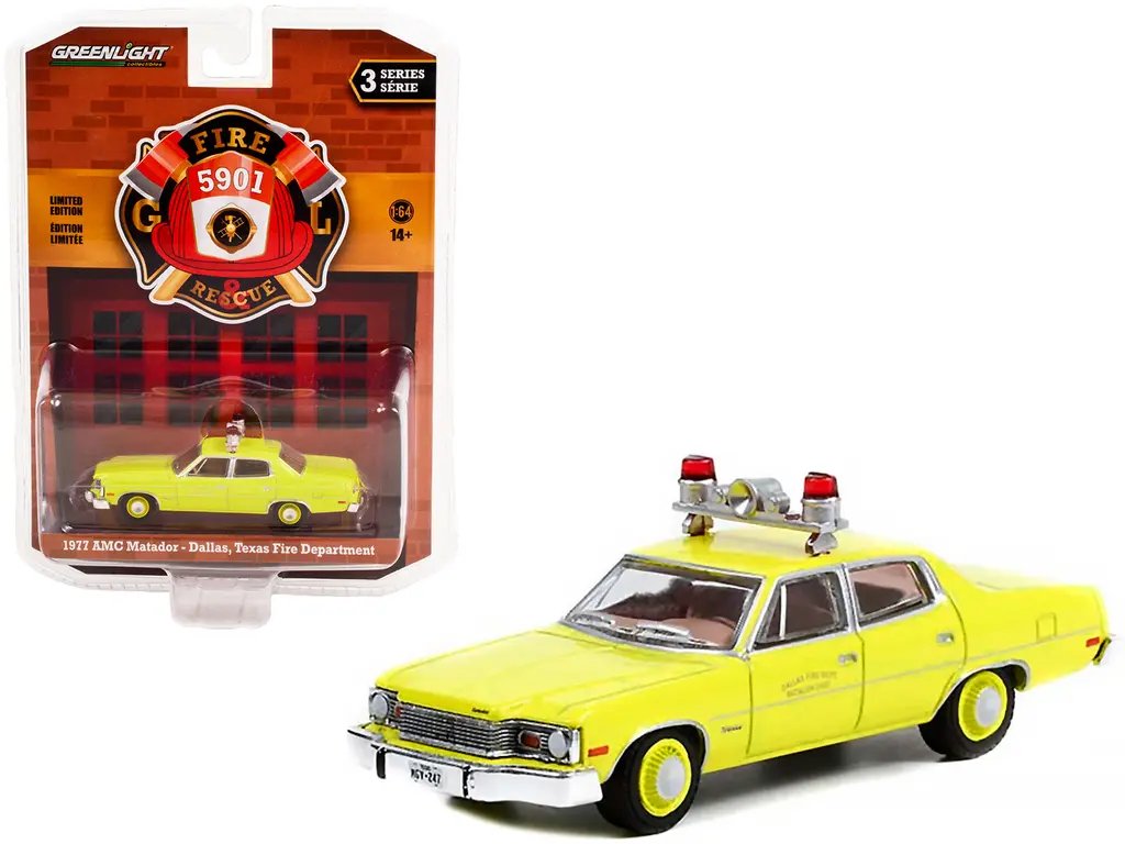 Diecast Model Cars wholesale toys dropshipper drop shipping 1977 AMC Matador Yellow Dallas Fire Department Texas Fire & Rescue Series 3 1/64 Greenlight 67030B drop shipping wholesale drop ship drop shipper dropship dropshipping toys dropshipper dieca 1977 AMC Matador Yellow Dallas Fire Department Replica - Classic Firefighter Car