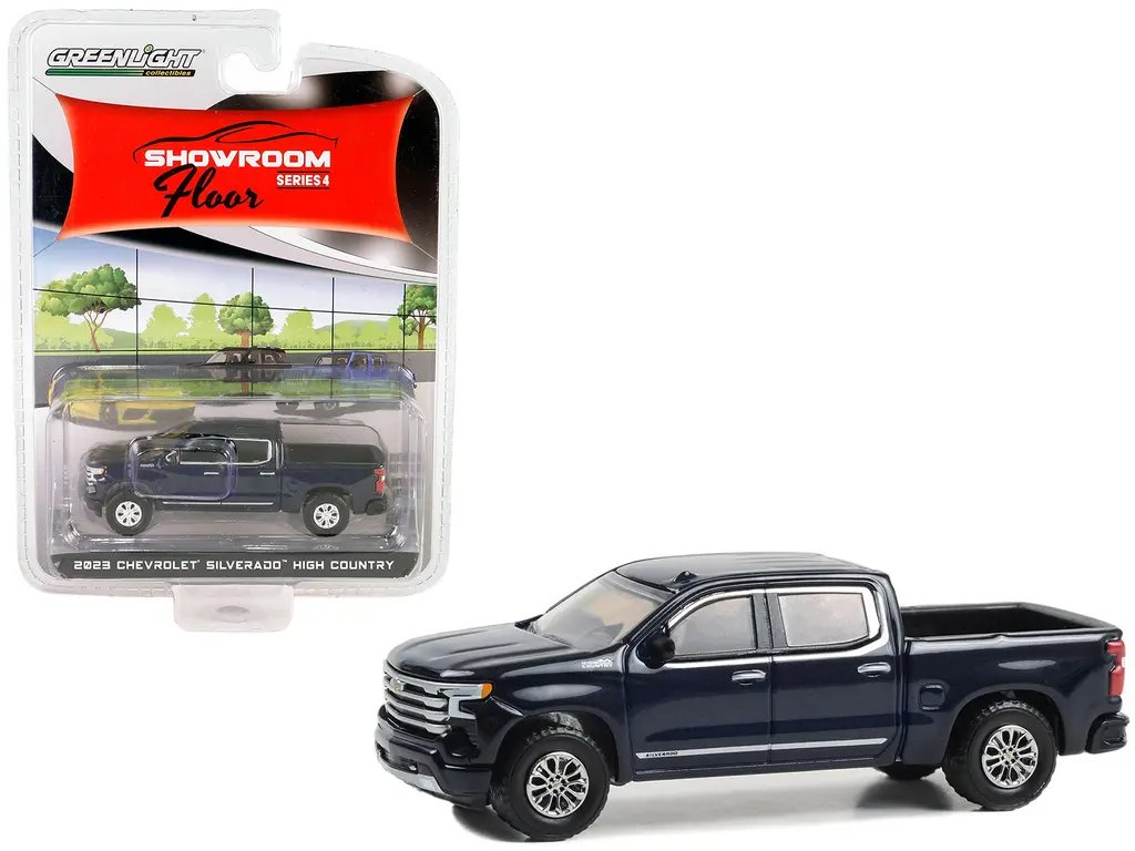 Diecast Model Cars wholesale toys dropshipper drop shipping 2023 Chevrolet Silverado High Country Pickup Truck Northsky Blue Metallic Showroom Floor Series 4 1/64 Greenlight 68040A drop shipping wholesale drop ship drop shipper dropship dropshipping 2023 Chevrolet Silverado High Country Diecast Model - Northsky Blue Metallic 1/64 by Greenlight