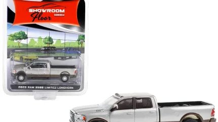 2023 Ram 3500 Limited Longhorn Diecast Model 1/64 by Greenlight - Billet Silver & Walnut Brown