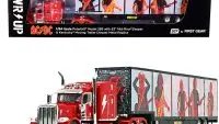 Peterbilt 389 63" Mid-Roof Sleeper Cab Viper Red with Kentucky Moving Trailer "AC/DC Power Up" 1/64 Diecast Model by DCP/First Gear