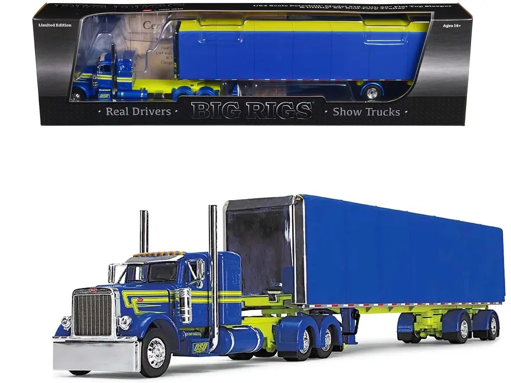 Peterbilt 379 Diecast Model with 53' Trailer - DSD Transport Blue & Yellow 1/64 Scale 4 Peterbilt 379 Diecast Model with 53' Trailer - DSD Transport Blue & Yellow 1/64 Scale - Image 4