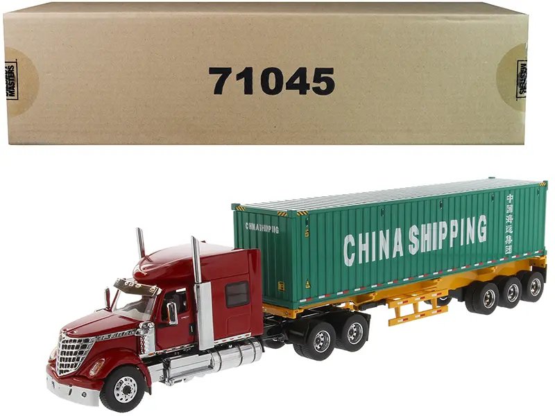 Diecast Masters 1/50 International LoneStar Sleeper Cab with Skeleton Trailer & China Shipping Container