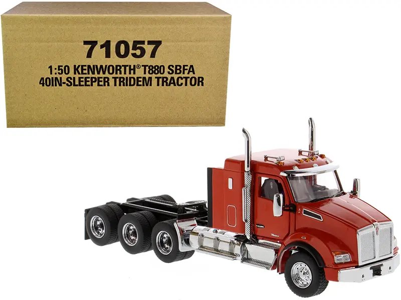 Kenworth T880 SBFA 40″ Sleeper Cab Tridem Truck Orange 1/50 Diecast Model by Diecast Masters