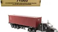 Kenworth T880 SBFA 40″ Sleeper Cab Tridem Truck with Flatbed & 40′ Sea Container Diecast Model
