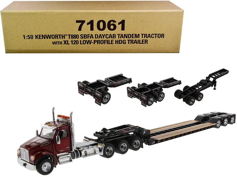 Kenworth T880 SBFA Day Cab with XL 120 Low-Profile Trailer 1/50 Diecast Model – Radiant Red & Black