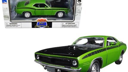 1970 Plymouth Barracuda Diecast Model - Green & Black Muscle Car 1/25 by New Ray