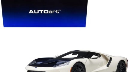 Ford GT Heritage Edition Prototype 1/18 Model Car - Wimbledon White & Antimatter Blue by Autoart