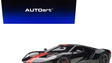 2017 Ford GT Shadow Black with Orange Stripes 1/18 Model Car by Autoart - Collectible Diecast