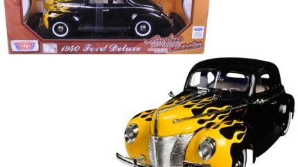 1940 Ford Deluxe Diecast Model Car - Black with Yellow Flames by Motormax