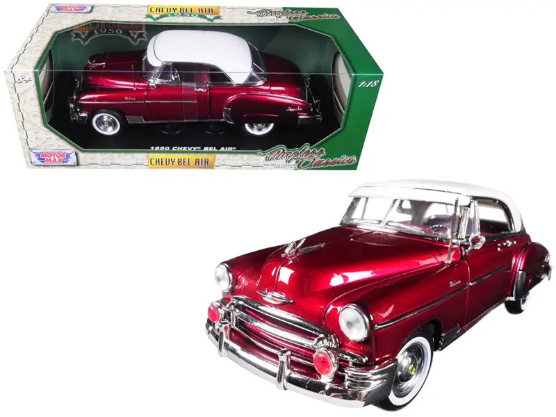1950 Chevrolet Bel Air Diecast Model 1/18 Burgundy & White by Motormax