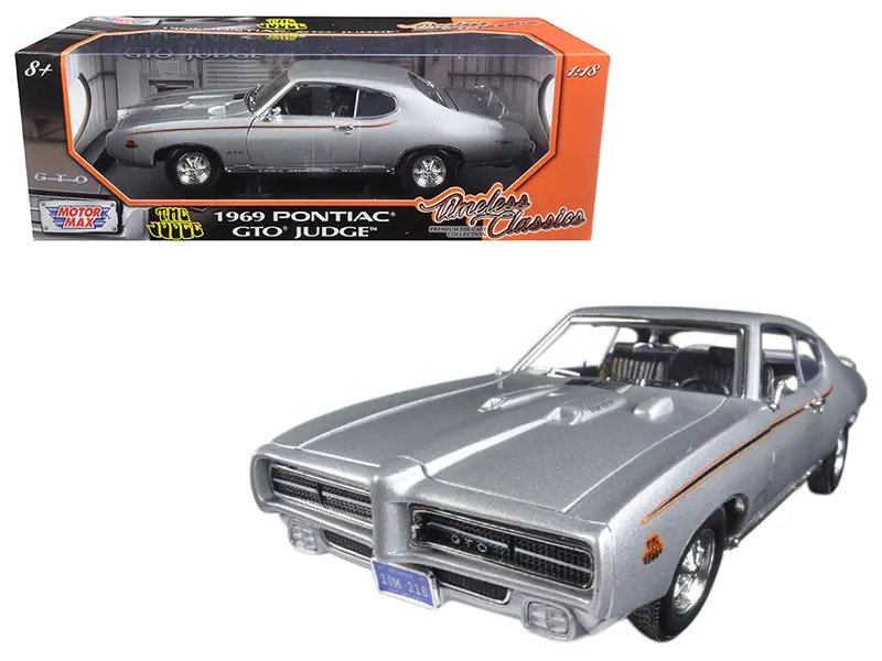 1969 Pontiac GTO Judge Silver Metallic 1/18 Diecast Model by Motormax – Timeless Classics Series