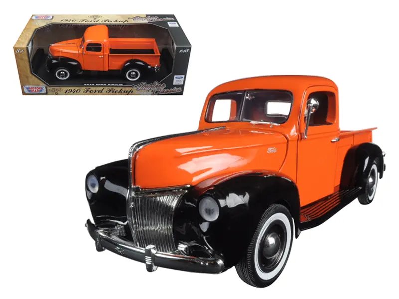 Vintage 1940 Ford Pickup Truck Orange 1/18 Diecast Model by Motormax – Timeless Classics